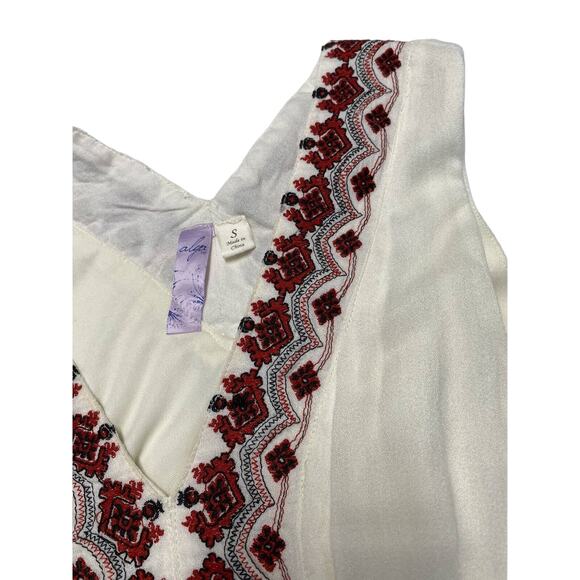 Alya Embroidered Maxi boho Dress v neck Sleeveless ivory Sz Small - Picture 14 of 16